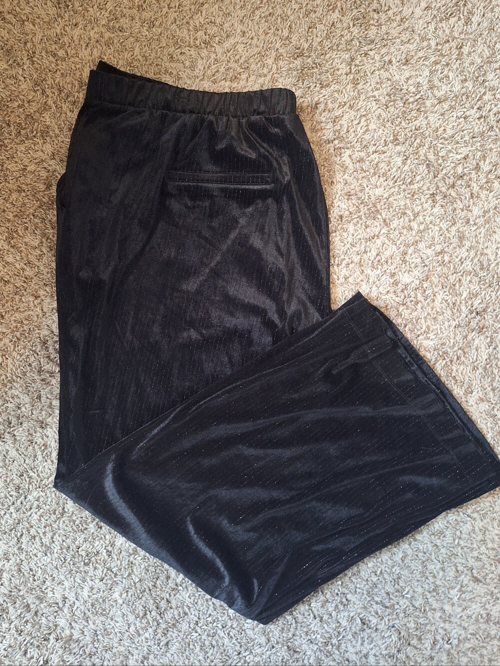 Ava & Viv Stretch Velvet Silver Pin Stripe Black Pull On Pants Size 3X